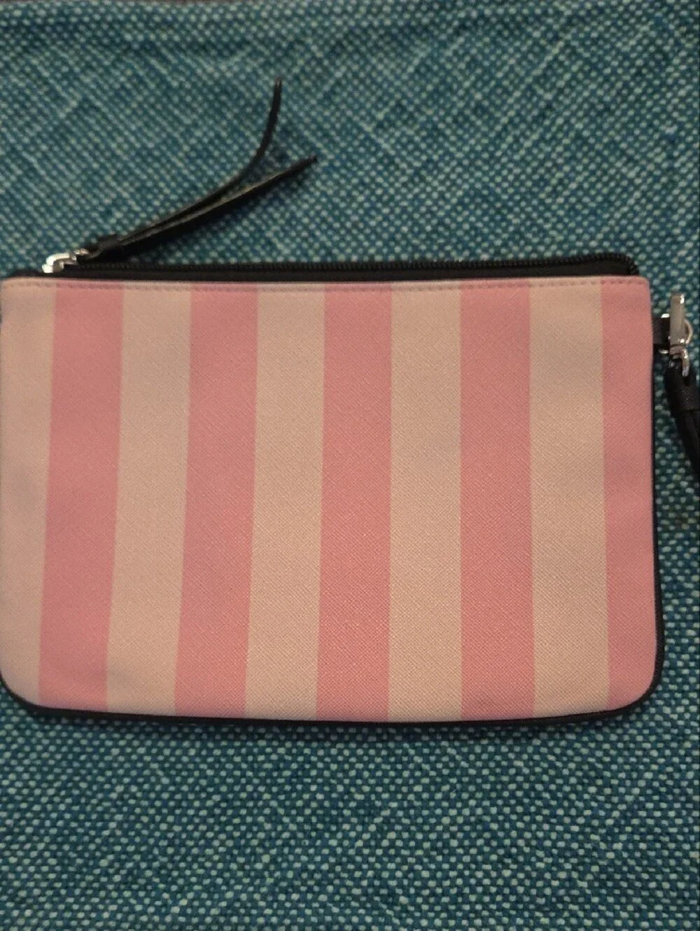 Victoria's Secret Pink Striped Wristlet Clutch with Face Appliqué